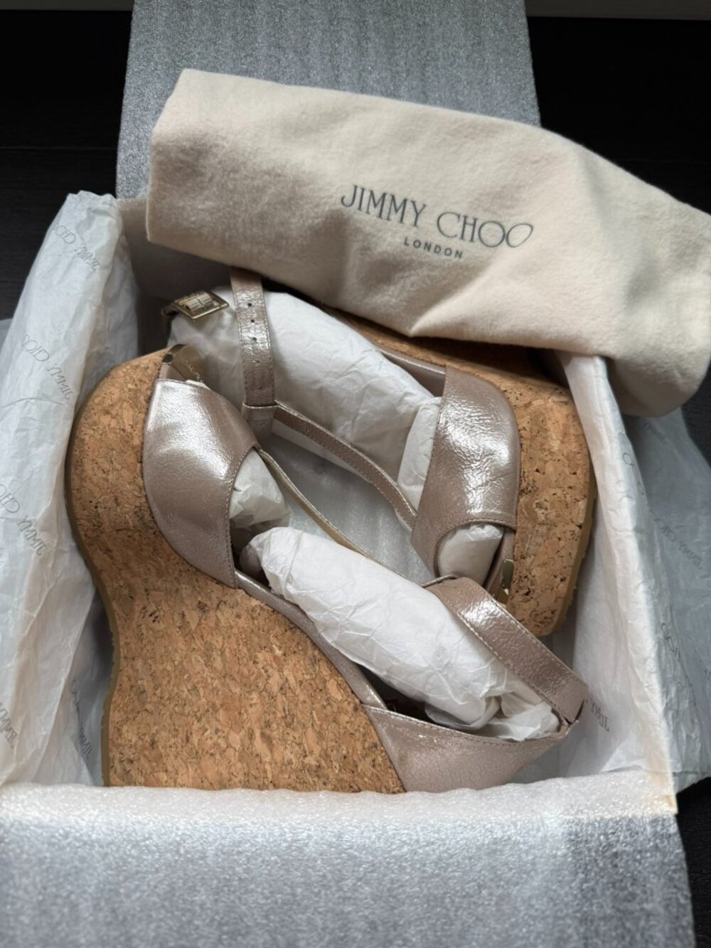 Jimmy Choo Pela wedge sandal gold/champagne color, size 39.5 - Picture 5 of 5